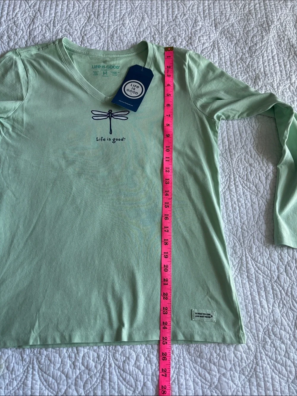 NWT Life Is Good Mint V-Neck Long Sleeve Tee Dragonfly Graphic Size M Women’s - Picture 9 of 10